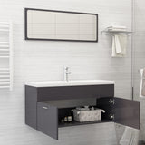 Bathroom Furniture Set High Gloss Grey Engineered Wood - Side View