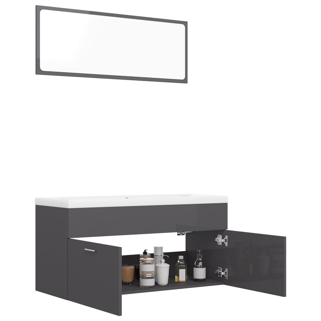 Bathroom Furniture Set High Gloss Grey Engineered Wood