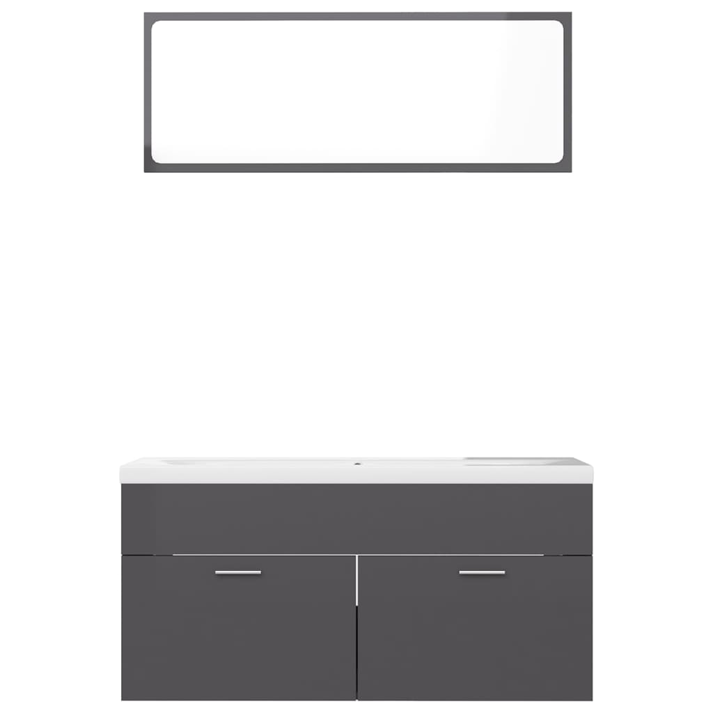 Bathroom Furniture Set High Gloss Grey Engineered Wood