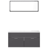 Bathroom Furniture Set High Gloss Grey Engineered Wood - 45-Degree Angle