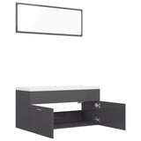 Bathroom Furniture Set High Gloss Grey Engineered Wood - Close-Up Angle