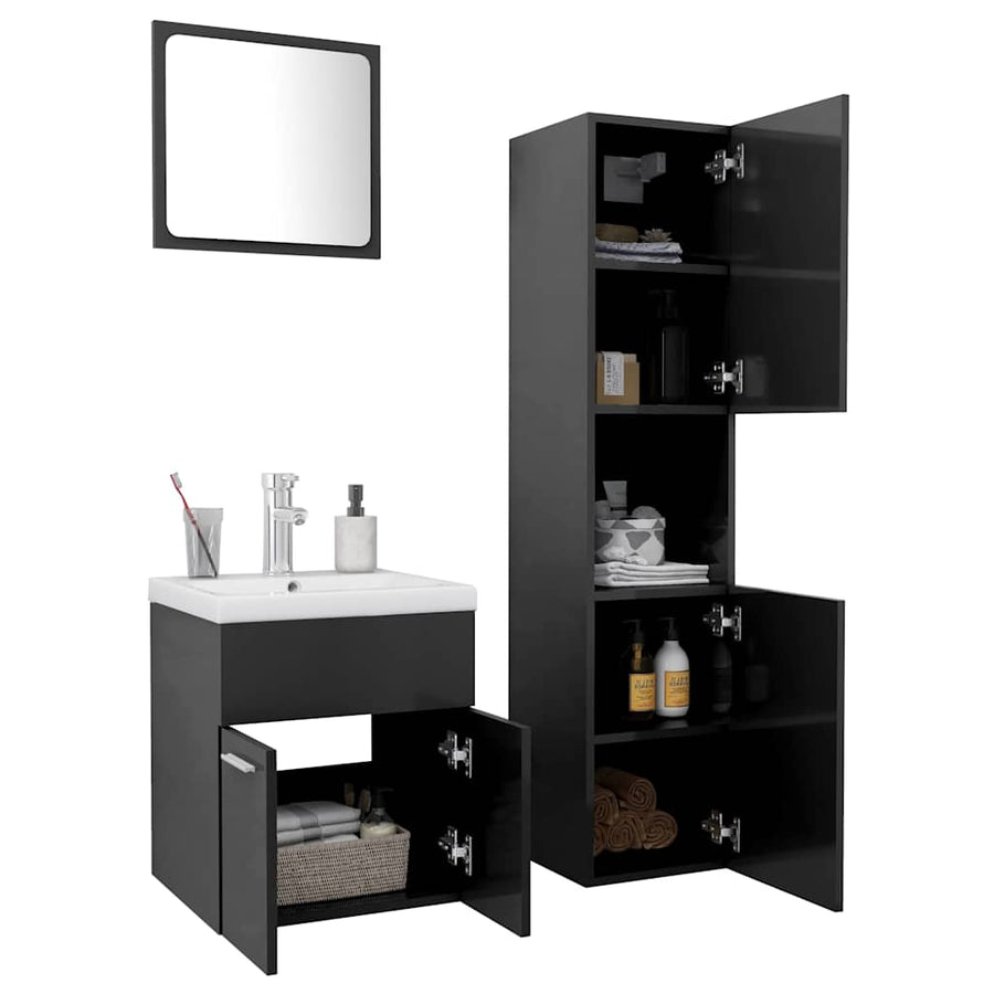 Bathroom Furniture Set High Gloss Grey Engineered Wood
