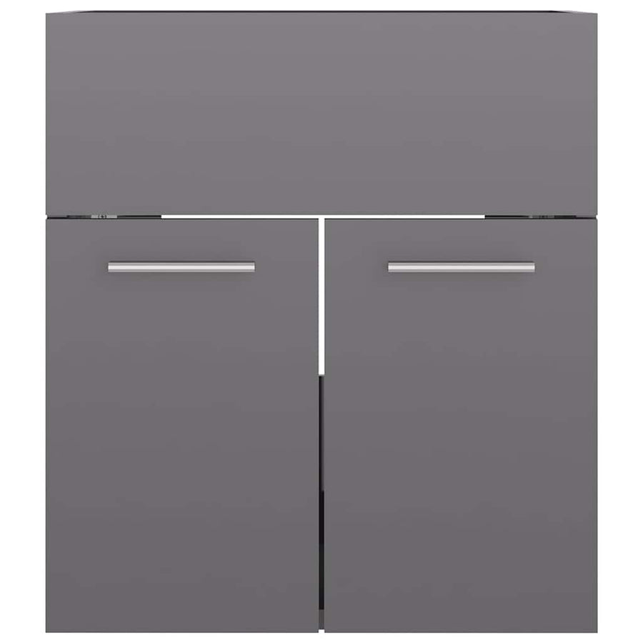 Bathroom Furniture Set High Gloss Grey Engineered Wood