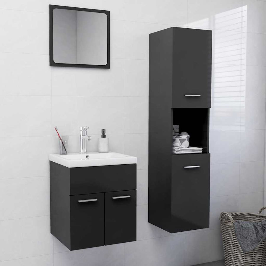 Bathroom Furniture Set High Gloss Grey Engineered Wood