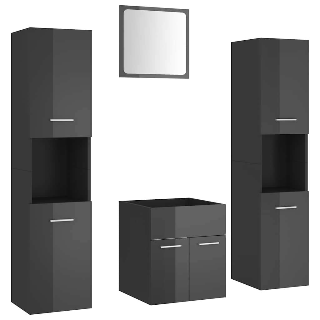 Bathroom Furniture Set High Gloss Grey Engineered Wood