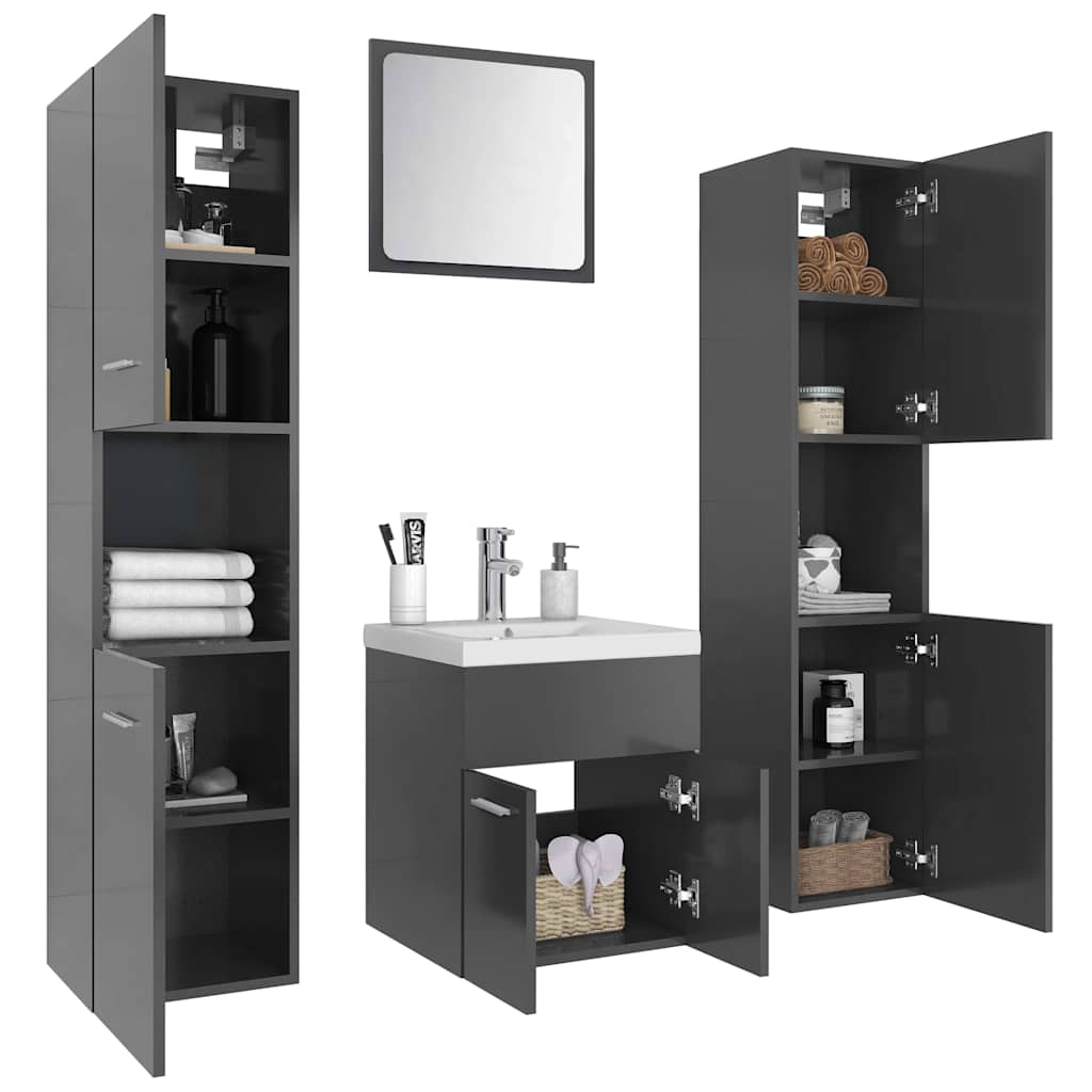 Bathroom Furniture Set High Gloss Grey Engineered Wood