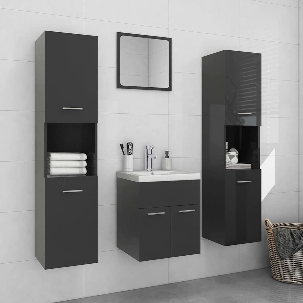 Bathroom Furniture Set High Gloss Grey Engineered Wood