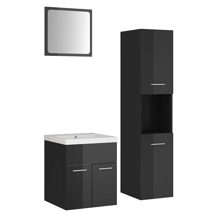 Bathroom Furniture Set High Gloss Grey Engineered Wood