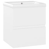 Sink Cabinet with Built-in Basin White Engineered Wood - Front View