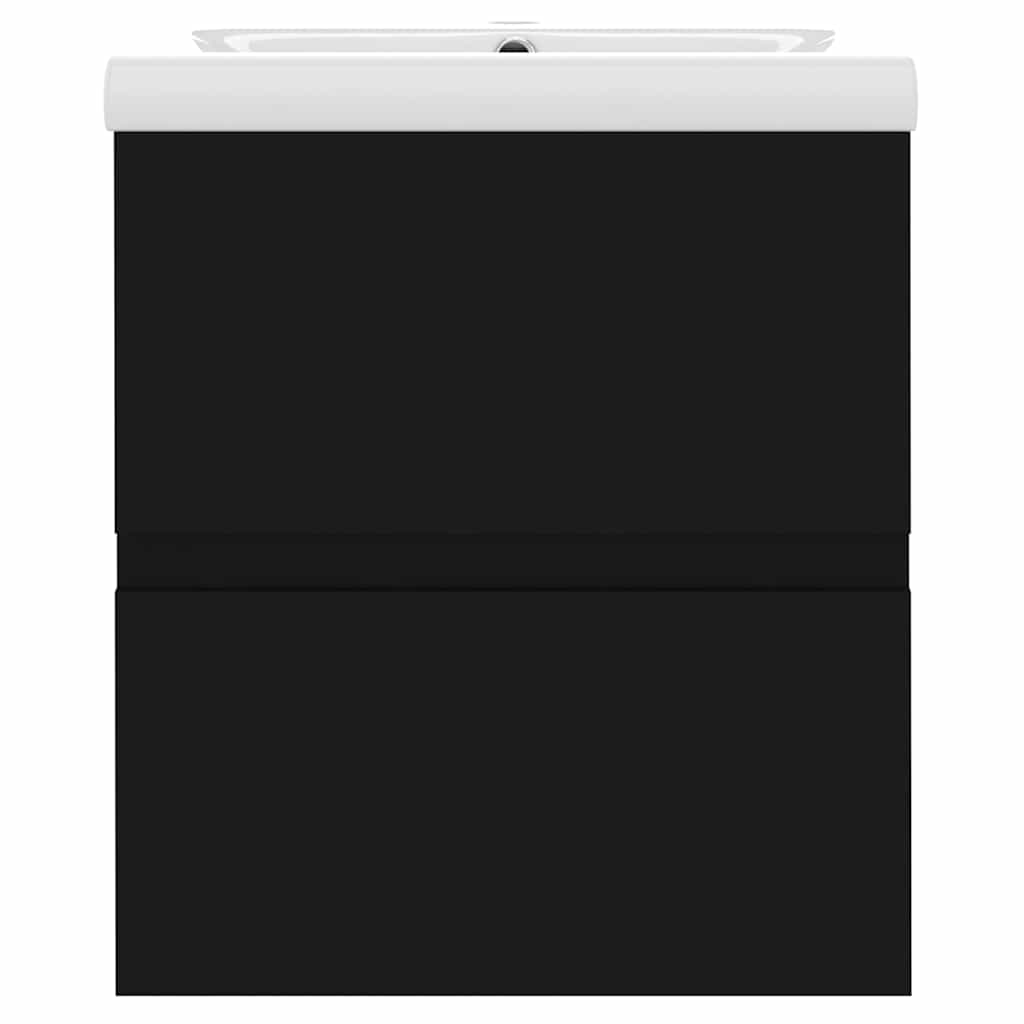 Sink Cabinet with Built-in Basin Black Engineered Wood