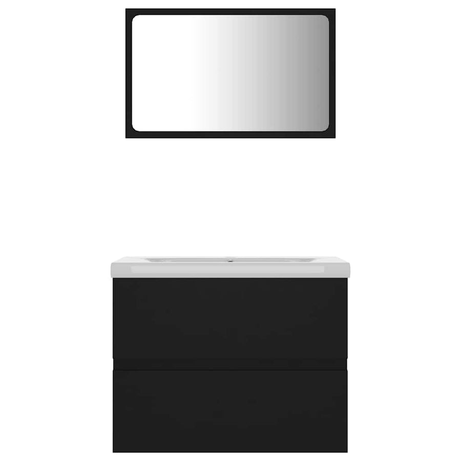 Bathroom Furniture Set Black Engineered Wood