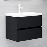 Bathroom Furniture Set Black Engineered Wood