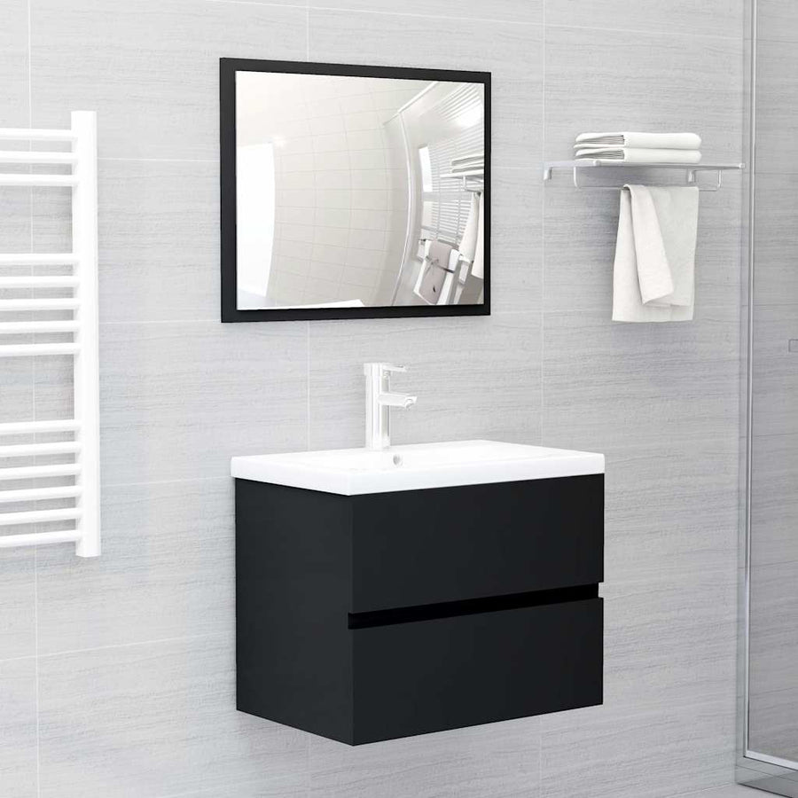 Bathroom Furniture Set Black Engineered Wood