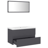 Bathroom Furniture Set Grey Engineered Wood - Side View