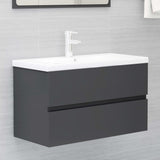 Bathroom Furniture Set Grey Engineered Wood - Extra Image