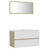 Bathroom Furniture Set White and Sonoma Oak Engineered Wood - Front View