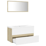 Bathroom Furniture Set White and Sonoma Oak Engineered Wood - Side View