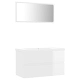 Bathroom Furniture Set High Gloss White Engineered Wood - Front View