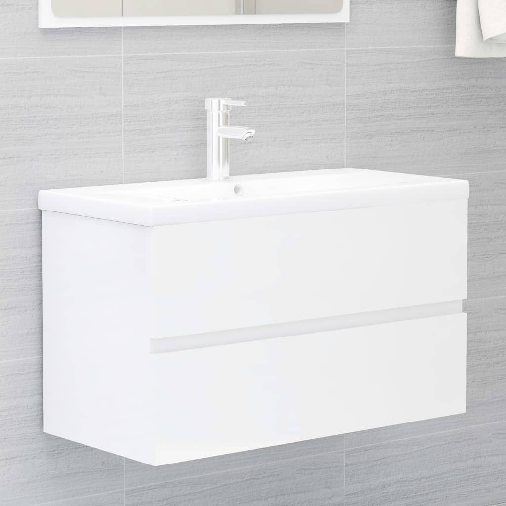 Bathroom Furniture Set High Gloss White Engineered Wood