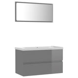 Bathroom Furniture Set High Gloss Grey Engineered Wood - Front View