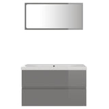 Bathroom Furniture Set High Gloss Grey Engineered Wood - Side View