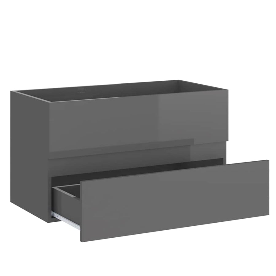 Bathroom Furniture Set High Gloss Grey Engineered Wood