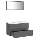 Bathroom Furniture Set High Gloss Grey Engineered Wood - 45-Degree Angle