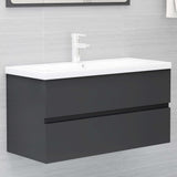 Bathroom Furniture Set Grey Engineered Wood - Extra Image