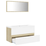 Bathroom Furniture Set White and Sonoma Oak Engineered Wood - Side View