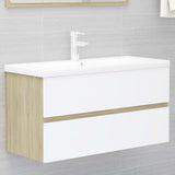 Bathroom Furniture Set White and Sonoma Oak Engineered Wood - Extra Image