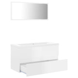 Bathroom Furniture Set High Gloss White Engineered Wood - Side View