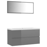 Bathroom Furniture Set High Gloss Grey Engineered Wood - Front View