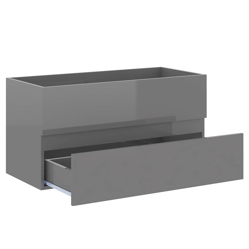 Bathroom Furniture Set High Gloss Grey Engineered Wood