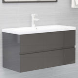Bathroom Furniture Set High Gloss Grey Engineered Wood - Extra Image