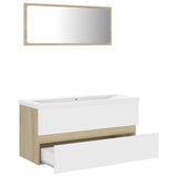 Bathroom Furniture Set White and Sonoma Oak Engineered Wood - Side View
