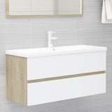 Bathroom Furniture Set White and Sonoma Oak Engineered Wood - Extra Image