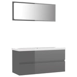 Bathroom Furniture Set High Gloss Grey Engineered Wood - Front View