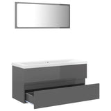 Bathroom Furniture Set High Gloss Grey Engineered Wood - Side View