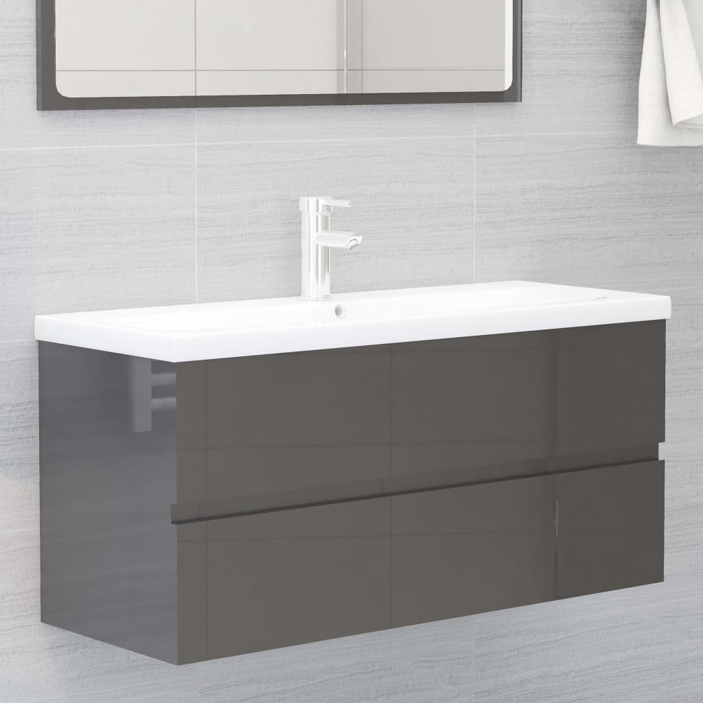 Bathroom Furniture Set High Gloss Grey Engineered Wood