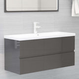 Bathroom Furniture Set High Gloss Grey Engineered Wood - Extra Image