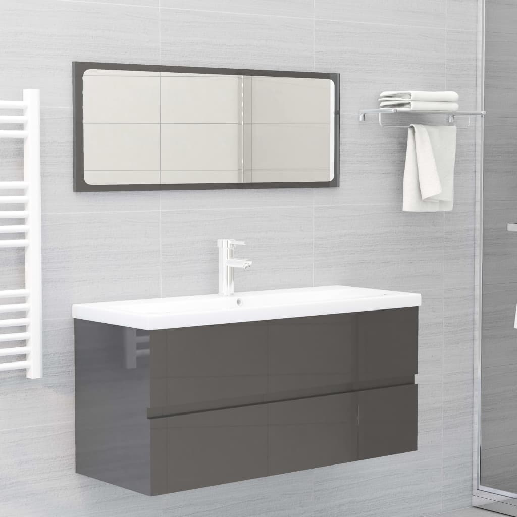 Bathroom Furniture Set High Gloss Grey Engineered Wood