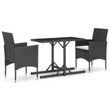 3 Piece Garden Dining Set Black - Front View