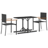 3 Piece Garden Dining Set Black - Front View