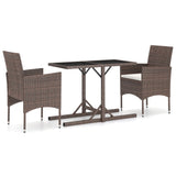 3 Piece Garden Dining Set Brown - Front View