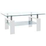 Coffee Table White and Transparent 95x55x40 cm Tempered Glass - Front View