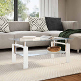 Coffee Table White and Transparent 95x55x40 cm Tempered Glass - Side View