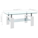Coffee Table White and Transparent 95x55x40 cm Tempered Glass - Low Angle