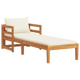Sun Lounger with Cream White Cushions Solid Acacia Wood - Front View