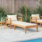 Sun Lounger with Cream White Cushions Solid Acacia Wood - Side View