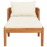 Sun Lounger with Cream White Cushions Solid Acacia Wood - 45-Degree Angle